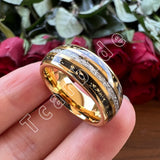 Bright Meteorite Gold Foil Inlay 8MM 18k Gold Colour Tungsten Carbide Wedding Rings