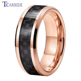 Carbon Fiber Inlay Beveled Polished Classic 8MM Men Women Tungsten Carbide Rings