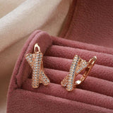 New Filled 14K Rose Gold Micro Inlay AAA Zircon Diamonds Cross Clip Dop Earrings, Fashion Party Fine Jewellery