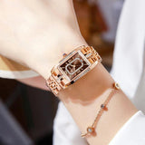 Elegant Luxury Brand Female Wristwatches - Rectangular Zircon Diamonds Steel Waterproof Original Womens Watch