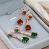 Luxury Water Drop 14K Rolled Rose Gold AAA Zircon Ruby/Emerald Dangle Earrings For Women - Fine Jewellery