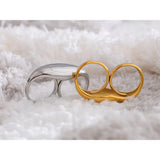 18K Gold Plated Stainless Steel Metal Double Finger Geometric Personality Exaggerated Ring