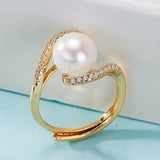 Luxury 14k Filled Gold Balance Bar Natural Pearl AAA Zircon Diamonds Rings