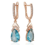 14K Gold Filled Blue Red Dark Blue AAA Zircon Crystals Long Dangle Elegant Earrings