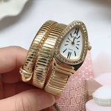 High-quality Luxury Women Gold Colour Quartz Snake Design Stainless Steel Fashion Ladies Wristwatches