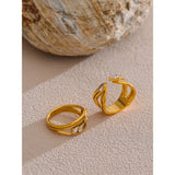 18K Gold Plated Delicate Stainless Steel AAA Zirconia Diamonds Layered Hollow Geometric Ring