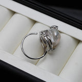 Real Freshwater Natural Baroque Large Pearl AAA Zircon Diamonds Silver Ring