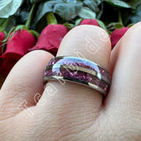 Purple Crystal Stone Inlay Domed Polished 6mm 8mm Tungsten Wedding Men Women Rings