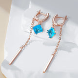 Luxury 14K  Rolled Gold Blue AAA Zircon Diamonds Long Tassel Dangle Earrings