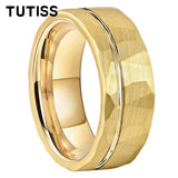 Hammered Offset Line 8mm Tungsten Carbide Rings for Men Women Comfort Fit