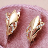 14K Rolled Gold New Vintage Curve AAA Diamonds Zircon Elegant Geometric Fine Earrings