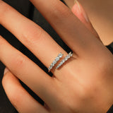 Luxury Sparkling Dual-Row Silver Round AAAA Lab Created Diamond Resizable Rings