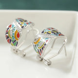 Vintage Chic Design Multicolour Handmade Enamel Hoop Delicate Earrings