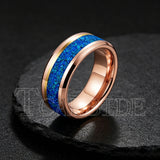 Blue Opal Gold Foil Inlay Domed Polished 6/8mm Tungsten Men Women Wedding Rings