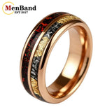 Red Opal and Meteorite Inlaid Gold Foil 6MM 8MM Men and Women Tungsten Rings
