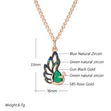 Luxury Filled 14K Rose Gold AAA Blue  Zircon Crystals Peacock Necklace - Vintage Daily Fine Jewellery