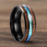 Dome Polishing Three Grooves Hawaiian Koa Wood Abalone Shell Inlay 8mm Tungsten Ring