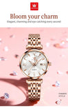Elegant Luxury Zircon Diamond Rose Gold Colour Stainless Steel Waterproof Date Ladies Dress Wristwatches, Ideal Gift