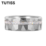 Gold Hammered Crushed White Opal Inlay 6/8mm  Wedding Tungsten Couples Rings