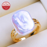 Freshwater Square-Shaped Flat Big Baroque Pearl Silver and Gold Colour Rings