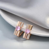 Luxury Vintage Design 14K Rolled Rose Gold Pink AAA Zircon Crystals Earrings For Women - Fine Jewellery