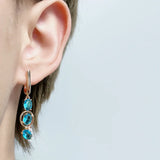 14 Karat Rolled Gold Fashion Blue AAA Zircon Crystals Vintage Long Dangle Earrings