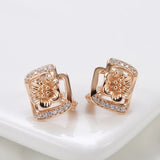 14K Gold Filled Elegant Geometric Rectangle AAA Zircon Diamonds Hollow Flower Earrings