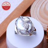 Vine Leaf Design Big Baroque White Blue Pearl Silver Gold Color Rings