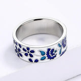 Charming Handmade Blue Enamel Flower Fashion Silver Ring