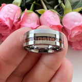 Rosewood Inlay Polished Brushed Finish Tungsten Flat Ring For Men Women