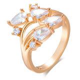 New Season Luxury Filled 14K Rose Gold White AAA Zircon Diamonds Leaf Ring - Party Wedding Luxury Jewellery