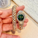 Snake Head Embellished Crystals Hollow-Out Woven Steel Bracelet Women's Watch