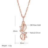 Luxury 14K Rolled Rose GoldCute Bowknot AAA Zircon Diamonds Pendant And Necklace For Women - Trendy Jewellery