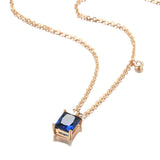 Simple Square Cut AAA Blue Zircon Crystal 14K Filled Rose Gold Round Ball Chain Necklace - Fashion Jewellery