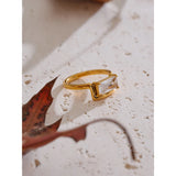 Delicate 18K Gold Plated AAA Shiny Cubic Zirconia Diamond Rectangle Premium Ring
