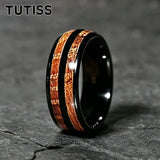 Double Groove Inlay Whiskey Wood, Domed High Polished Tungsten Carbide Rings