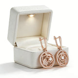 Pretty 14K Gold Filled Flower Shiny AAA Zircon Diamonds Dangle Earrings