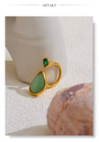 14K Gold Plated Stainless Steel Green Natural Stone AAA Zirconia Water Drop Geometric Ring