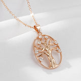 Fashion New 14K Rolled Rose Gold Oval Hollow Life Tree with AAA Zircon Diamonds Necklace - Fine Jewellery