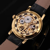 Famous Brand Transparent Luxury Gold Case Casual Design Brown Leather Strap Mechanical Skeleton Watches