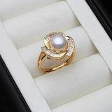 Luxury Flower Pink Black White Purple Grey Pearl AAA Zircon Diamonds Silver Rings