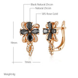 Luxury Black 14K Rolled Rose Gold AAA Zircon Crystals Drop Earrings - Vintage Style Crystal Flower Jewellery