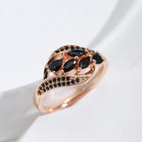 New Season Rolled 14K Rose Gold Women's Ring With Water Drop AAA Black Zircon Crystals Elegant Luxury Jewellery