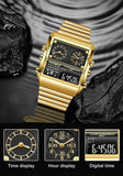 New Top Brand Luxury Gold Stainless Steel Sport Square Digital Analog Big Quartz Fashion Hipster Wristwatches - The Jewellery Supermarket