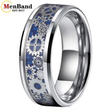 Gear Wheel Blue Carbon Fiber Inlay Unique 6/8mm Tungsten Carbide Wedding Rings