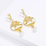 Fashion Handmade Enamel Round White Pendant Inlaid Pearl Gold Colour Earrings