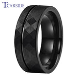 Multi-Faceted Brushed Offset Grooved  Hammer Finish 8MM Tungsten Wedding Rings
