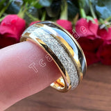New Arrival White Meteorite And Black Carbon Fiber Inlay Trendy Tungsten Rings for Men Women - Comfort Fit Jewellery - The Jewellery Supermarket