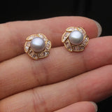 Art-Deco Inspired Real Multicolour Pearl AAA Zircon Diamonds Silver Stud Earrings