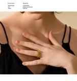 18K Gold Plated Stainless Steel Chain Finger  Personalized Metal Texture Charm Ring